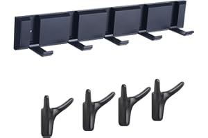 JISHSHAY 5 PCS Black Coat Rack Wall Mounted Coat Hangers Wall Mounted Bathroom Hooks Door Hangers for Clothes, Strong Bearing, with 5 Folding Hooks for Hanging Heavy Duty, for Door Wall, Aluminium