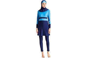 CaptainSwim Women's Muslim Swimwear 3 Pieces Colour Block Full Cover Hijab Modest Swimsuit Bikini Islamic Beach Suit
