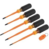 KLEIN TOOLS 33736INS Yalıtımlı Tornavida Seti, Phillips, Dolap ve Kare U&ccedil;lu 1000V İnce U&ccedil;lu S&uuml;r&uuml;c&uuml;, 6 Par&ccedil;a Klein Tools 33736