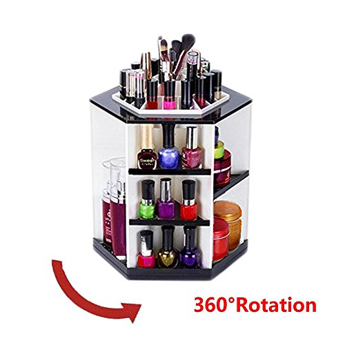 Dproptel 360 Grad Drehbarer Kosmetikorganizer Make Up Organizer Einstellbarer Multifunktionale Aufbewahrungsbox für Schminktisch Aufbwahrung (schwarz) - 7