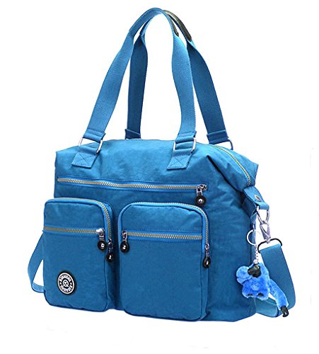 BAO CORE Ultra Large Multi-pockets Womens Top-handle Cross-body Shoulder Travel Bag Casual Nylon Handbag Mummy Nursery Baby Diaper Nappy Changing Messenger Bag 49x16x38 cm, See Blue