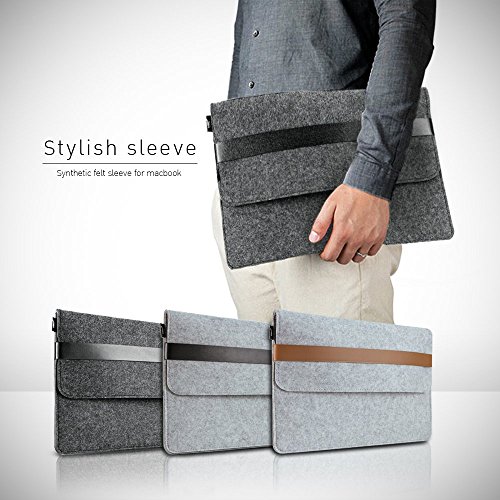 13-13.3 Zoll MacBook Air Hülle / MacBook Pro Retina Hülle, Natur® 13″ 13.3″ Filz Sleeve Hülle Ultrabook Laptop Tasche aus PU Leder Laptop Schutz Hülle mit Zusatzfächern und extra Beutel – Dunkelgrau/ Schwarzer PU Verschluss - 6