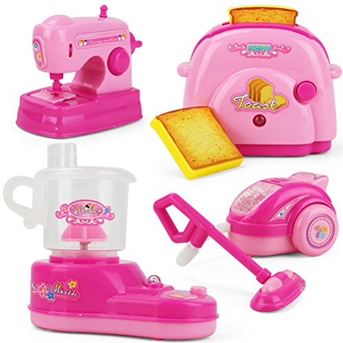 Preisvergleich Produktbild Kinder HaushaltsgeräTe Familienküche Spielzeug Rollenspiel Nähmaschine Staubsauger Brotmaschine Entsafter mit Licht für Kinder Mädchen, Rosa