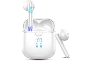 HOSGUBO Auriculares Inalambricos Bluetooth, Cascos Inalambricos Bluetooth 5.3 con 4 HD Mic, 40H Auriculares Inalámbricos HiFi Estéreo, Doble Pantalla LED, IP7Impermeable Audifonos Inalambricos, Control Táctil