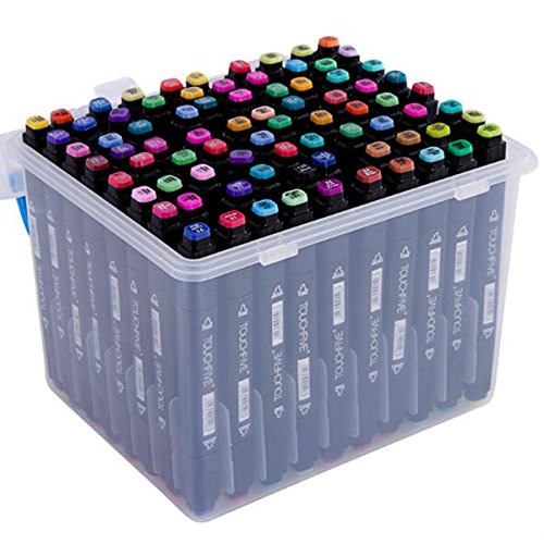 TOUCHFIVE® AVEC BOITE PLASTIQUE Lot de 40pcs 60pcs 80pcs marqueurs NOIR dessin surligneur stylo Marker pen peinture de double pointes 1mm / 6mm pour peinture manga animation (40pcs animation)