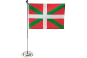 PANDIUI23 Bandera de mesa Euskadi de escritorio, 21 x 14 cm, mástil y base de acero, banderas de mesa para salas de reuniones (País Vasco)