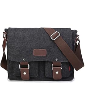 Männer Jahrgang Leinwand Schulter Aktentasche Messenger Tote Sling Reisen Tasche,Black-30cm*9cm*25cm