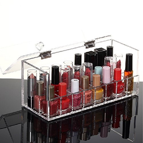 HQdeal Acryl Staubdichte 24 Lippenstift Nagellack Halter Ausstellungsstand Verfassungs Kosmetik Aufbewahrung Organizer Box mit Deckel - 2