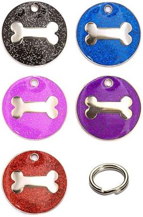 Personalised Engraved 25mm Enamel Glitter Pet ID Tag Dog Bone Design