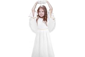 SULOLI Costume da Angelo,Vestito d'angelo Bianco con Ali ed Aureola,Costume Bambini per Natale, Carnevale,Halloween