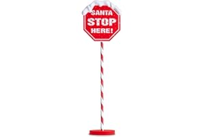 Taylor & Brown Light Up Santa Stop Here Sign, Outdoor Christmas Yard Path Stake Decorations, Flashing Multi Coloured LED, 8 Lighting Modes, Battery Operated with Timer (102cm)