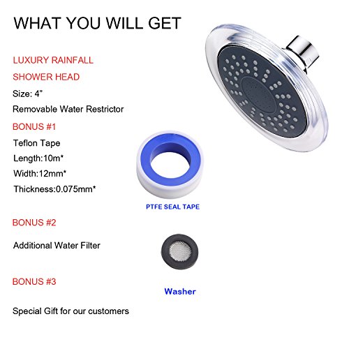 atgetprima A87 C Single Funktion Regen Dusche Kopf mit PTFE Dichtungsband chrom (nur Dusche Kopf) - 2