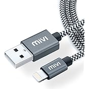 Mivi Apple MFi Certified 6ft long Nylon Braided Tough Lightning Cable for iPhone, iPad and iPod, Speed up to 2.4Amps (Black)