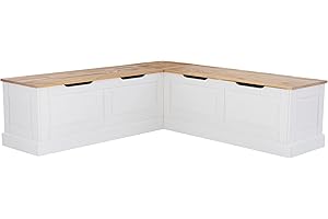 Linon Harris Natural and White Two Tone Backless Corner Breakfast Nook - Nook Only, Table is NOT Included