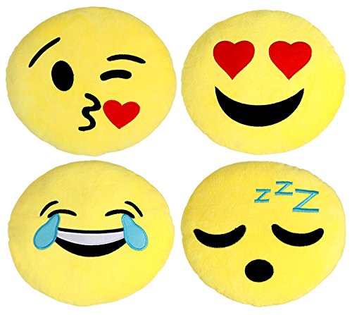 Emoji Kissen 4 er Set, 30 cm / 12 Zoll Gelbe Runde dick, Plüsch und weiche Emoticon Kissen