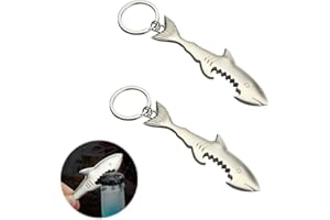 Ropniik 2 PCS Porte-Clés Tire-Bouchon,Porte-Clés Requin Créatif,Portable Decapsuleur,Creative Bière Décapsuleur,Accessoires De Tire-Bouchon Créatifs dans Les Bars Et Les Fêtes(10.4cm*2cm,80g,Argent)
