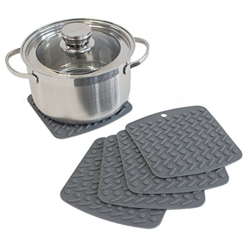 Oxid7® Topf-Untersetzer aus Silikon | 5er Set | Hitzebeständig | Spülmaschinenfest | Topflappen flexibel 18 x 17 cm | Farbe: Einfarbig Grau - 4