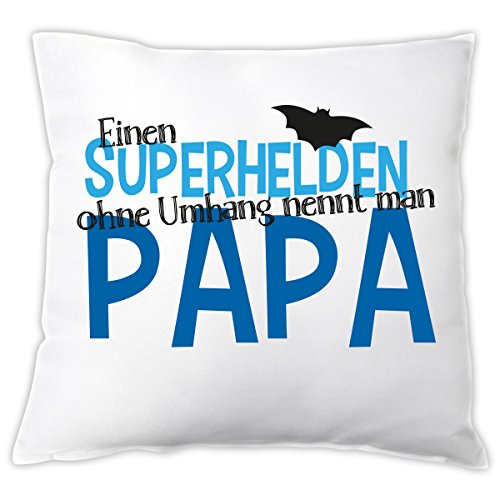 Kissen "Superhelden ohne Umhang nennt man Papa", Zierkissen, Dekokissen, Geschenkidee, Vatertagsgeschenk, Geschenk zum Vatertag, Geburtstag, zu Weihnachten, Dankeschön-Geschenk, für den Vater, den Papa