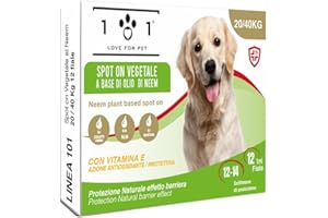 101 LOVE FOR PET Spot on Natural Chiens taille moyenne et grande – 12 ampoules de 1 ml – Contre les parasites, les puces, les tiques, les moustiques, les poux