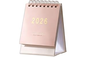NOPKESV Mini calendario de escritorio, 1 pieza, de julio de 2025 a diciembre de 2026, pequeños de pie en espiral, compacto y planificador semanal de mesa para el hogar, oficina y escuela (Rosa)