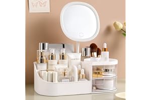 MACALLEN Makeup Organiser Cosmetic Storage Box, Make Up Organizer Cosmetic Organisers Make Up Storage, Dressing Table Plastic Cosmetics Holder with Drawer - Large Capacity Skincare Organiser for Bedroom, White