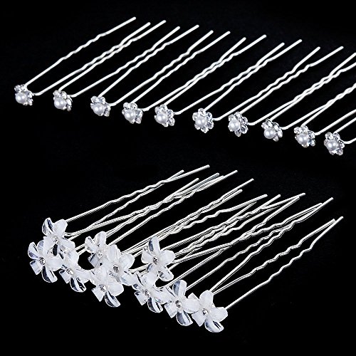 goldge 20 Stück Haar Pin Clips, 10 Blume Form und 10 Diamant Kristall Clips