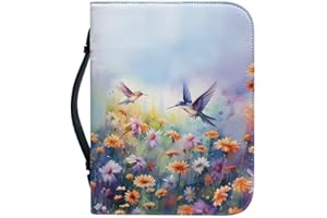 Garronmavis Watercolor Daisy Hummingbirds Bible Cover Book, Flower Birds Bible Holder, Floral Bird Art Bible Cases for Worship - L