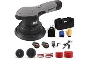 SPTA Cordless Car Buffer Polisher With 2Pcs 12V Lithium Rechargeable Battery, Brushless Variable Speed, Portable With Polishing Pads Kit for Waxing