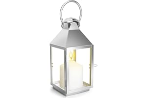 FUUTILAKE Latarnia srebrna, metalowa, 30 cm, do ogrodu, zewnątrz, odporna na warunki atmosferyczne, w stylu retro, sвечnic dla Halloweenu, Boże Narodzenie, cmentarz