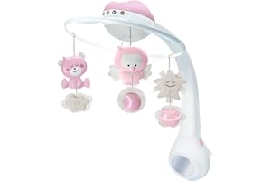 Infantino Proyector Musical Móvil 3-en-1 Convertible, Luz Nocturna y Proyector Infantil para Cuna, Modo Despertador para Simular la Luz del Día, 6 Melodías & 4 Sonidos de la Naturaleza, Rosa