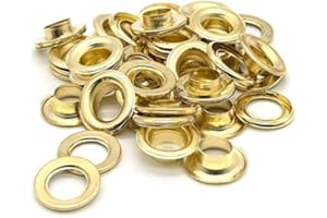Trimming Shop 10mm Eyelets with Washers, Durable Iron Grommets for Leathercrafts, Ribbons, Lacing, Arts & Craft Projects, Clothing, Scrapbooking, Gold, 100pcs