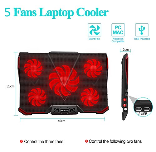 Wind Laptop K  hler  EletecPro Cooling Pad 5 L  fter mit roten LEDs 2 USB Ports F  r 12-17 Zoll Computer - Gamer Gaming Notebookst  nder Einstellbare 