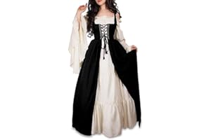 Guiran Damen Mittelalterliche Kleid mit Trompetenärmel Mittelalter Party Kostüm Maxikleid