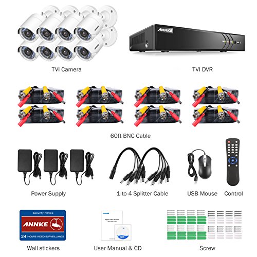 ANNKE 16CH 1080P HD DVR Digital Home Security Camera System with 8* 2.1-Megapixel Video Surveillance cameras, Superior IR LED Night Vision,Cloud Storage,NO HDD