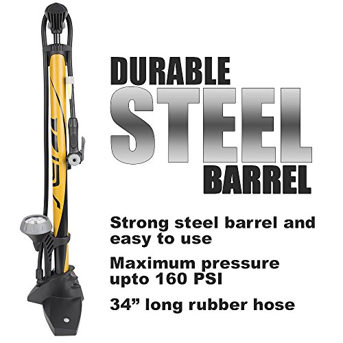 BV Fahrrad-Standpumpe, Stahl Fahrradumpe, Luftpumpe Fußpumpe mit Manometer, Bicycle Steel Floor Pump with Gauge - 4