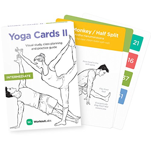WorkoutLabs Tarjetas plásticas de Yoga con Lengua sánscrito para intermedio Estudio Visual, secuenciación de Clases, práctica con posturas, Ejercicios de respiración y meditación