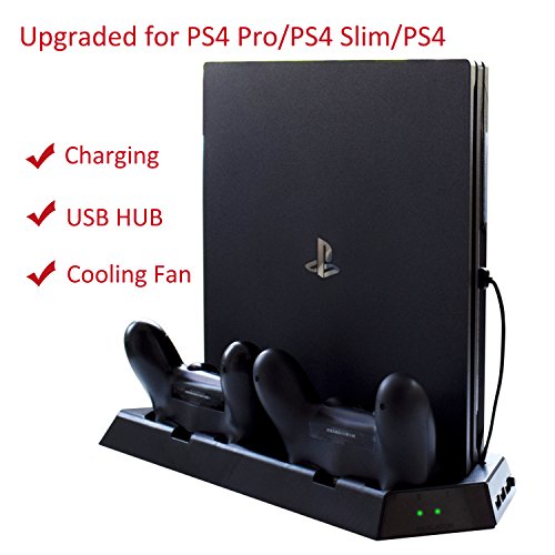 Preisvergleich Produktbild (Verbessert) Hikfly Multifunktions-Vertical Stand Lüfter Dualshock4-Controller Ladestation für PS4 / PS4 Slim / PS4 Pro Konsolen