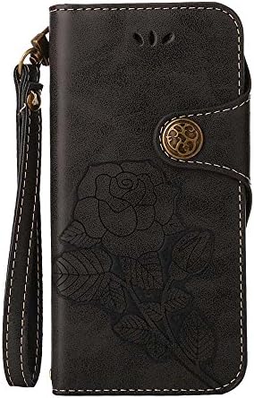 Nokia 3 Case, COOSTOREEU Retro Embossed Rose Florals PU Leather Flip Case Magnetic Wallet with Card Slots +Detachable Wrist Strap Case design for Nokia 3 2017,Black