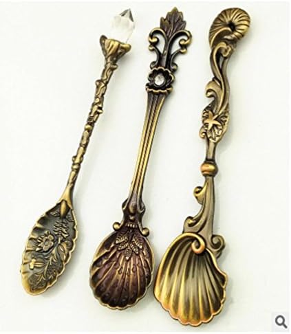 SQL Stereo gemstone creative tableware pattern retro coffee spoons spoons set 3pcs , bronze