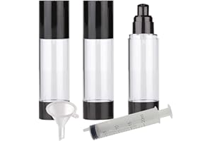 PQPAUTY TIANZD 3 Pezzi 80 ml Plastica Bottiglie Airless Dosatori per Cosmetici, Nero Trasparente Bottiglie di Pompa Ricaricabile per Gel Dispenser, Flacone Contenitori per Liquidi Viaggio con Siringa