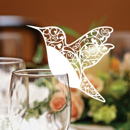 Pack of 20 Laser cut White Hummingbird Name Place Cards for Wine Glass