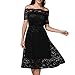Produktbild Luckycat Räumungsverkauf Damen Spitzenkleid Vintage Spitze Patchwork Schulterfrei Cocktail Party Retro Schaukel Kleid Swing Kleid Partykleid Cocktailkleid