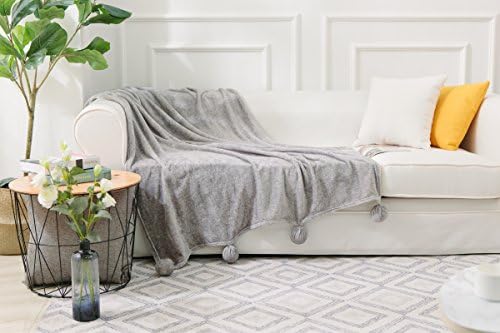 mehvi1 Luxury Pom Pom Sofa Bed Throw Blanket (Grey, Medium)