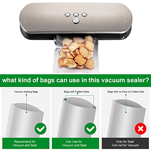 Vakuumierer, KitchenBoss Vakuumiergerät Lebensmittelverpackungsmaschine für Lebensmittel, Fleisch,Früchte, natürliche Aufbewahrung ohne Konservierungsstoffe,Vakuumregulierung,inkl. 5 gratis Profi-Folienbeutel (Silber) - 4