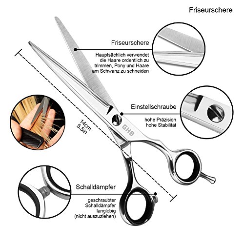 GHB 4er Haarscheren Set Friseurschere Effilierschere für Profi Friseure und Privat aus Edelstahl mit Kästchen 6 Zoll - 3