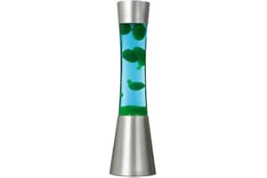 LICHT-ERLEBNISSE Lampe à lave en verre et aluminium argenté, bleu et vert pour salle de fête, 39,5 cm, ampoule E14 25 W incluse, lampe de table décorative rétro SANDRO