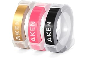 AKEN Compatible for Dymo Omega Label Tape 9mm (White on Black/Gold/Pink)