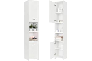 CASARIA® Naples Tall Bathroom Storage Cabinet | Slim Freestanding Bathroom Cupboard with 6 Adjustable Shelves | Narrow White Bathroom Storage Unit for Small Spaces, Hallway or Kitchen 180x30x30cm