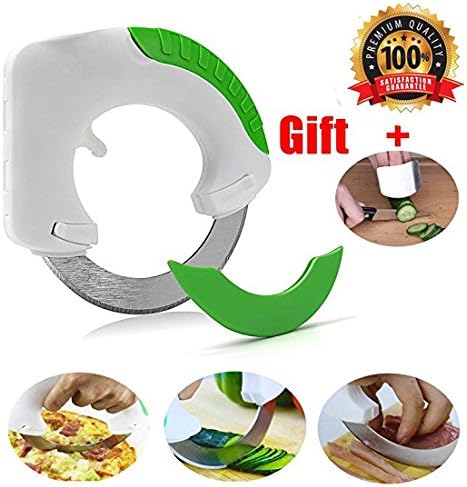 Circular Kitchen Knife Rolling Knife AIGUMI Stainless Steel Kitchen Kitchen Tools Protect Finger Artifact Universal for Vegetable Fruit Meat and Many More (Green2)