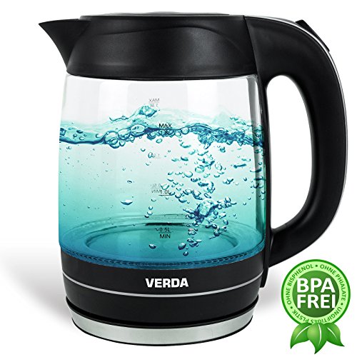 VERDA Wasserkocher 1,8L 2200W Kalkfilter LED BELEUCHTUNG Kabelloss Glas SN0618L2